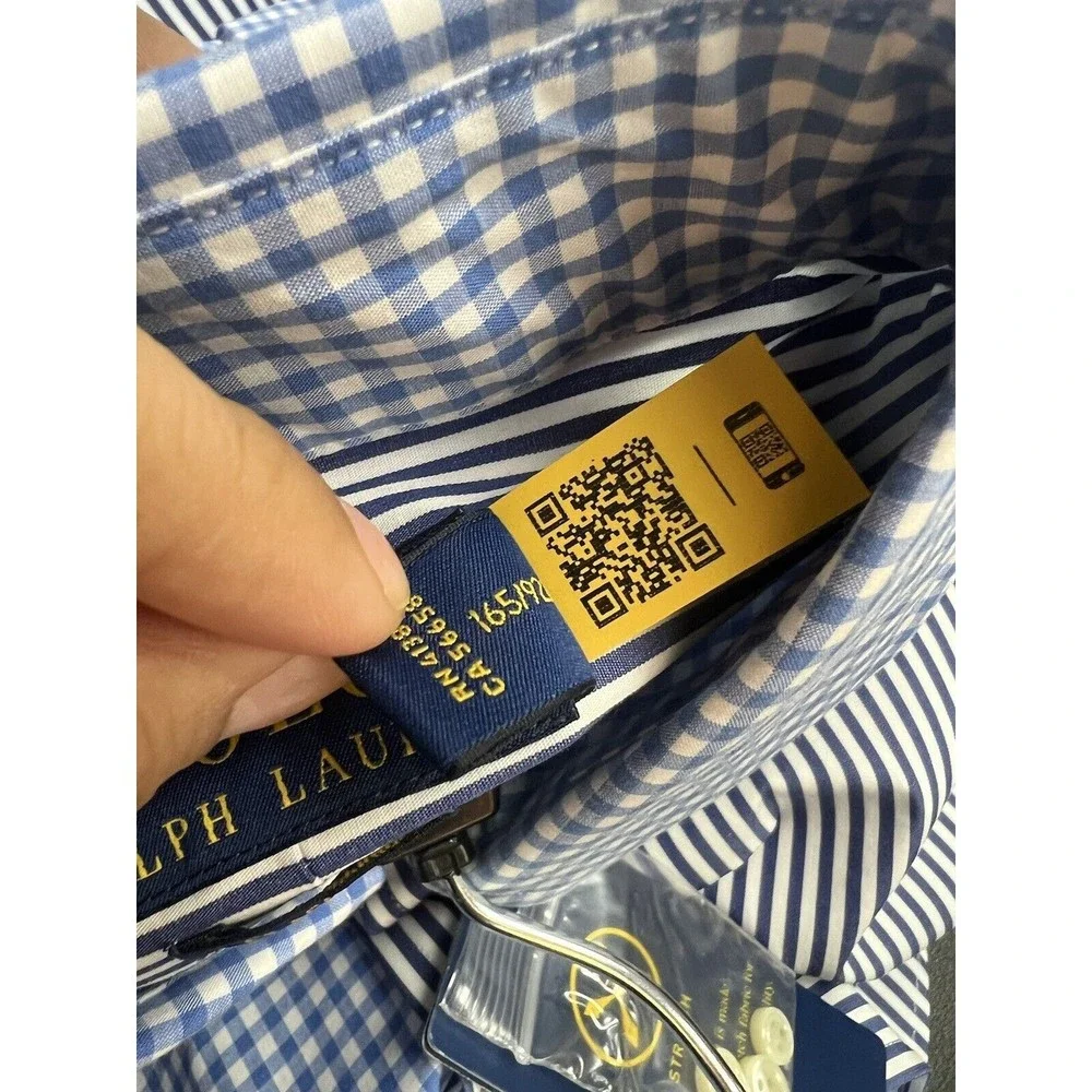 Polo Ralph Lauren Poplin Stripe Check Colorblock Button Down Slim Fit Shirt S - Picture 9 of 9